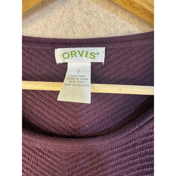 Orvis Womens 100% Wool Chevron Knit Sweater Purple Long Sleeve Crew Neck Size S - Picture 3 of 4